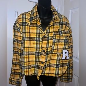 Plaid Crop thermal yellow shirt